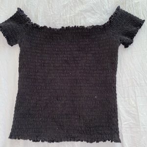 Black smocked crop top